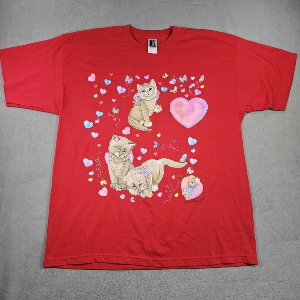Vintage Cat Night Sleep Shirt XL Heart Butterflies Cat Lady Atlas Sportswear